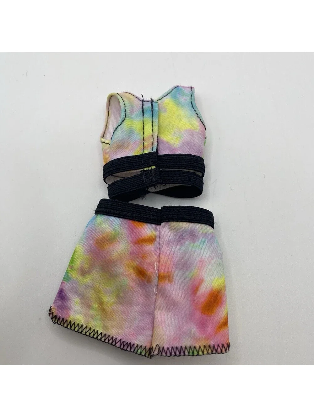 Barbie Tie-Dye Short Set Pink Yellow Green Blk Trim 2 Pc Short Set B1